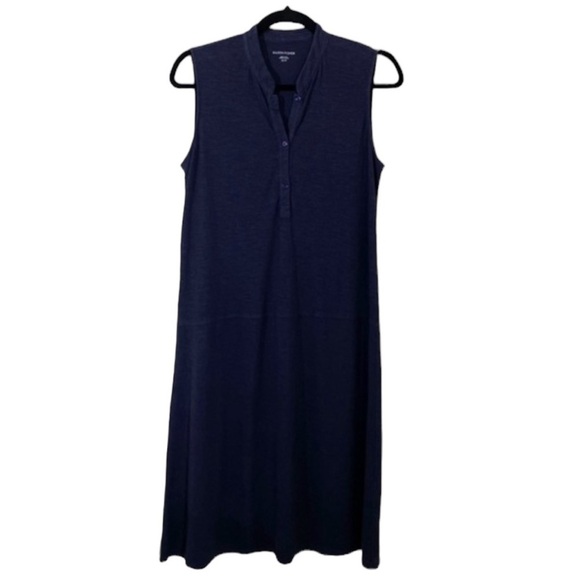 Eileen Fisher navy organic cotton and hemp blend sleeveless oversized midi dress - Picture 1 of 9